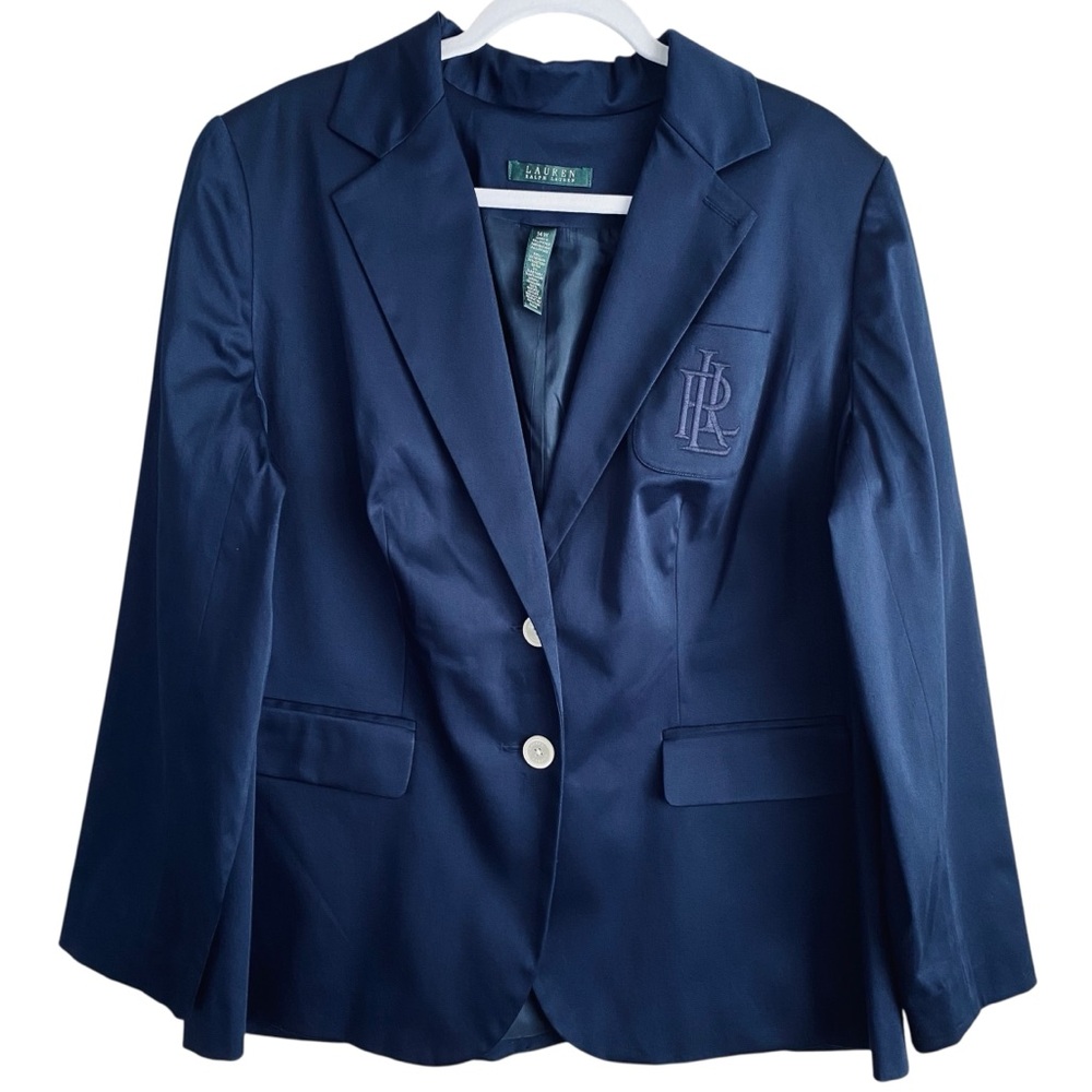 PLUS Ralph Lauren NEW Navy Cotton RLL Embroidered Front Pocket Blazer Size 14W - Picture 2 of 7